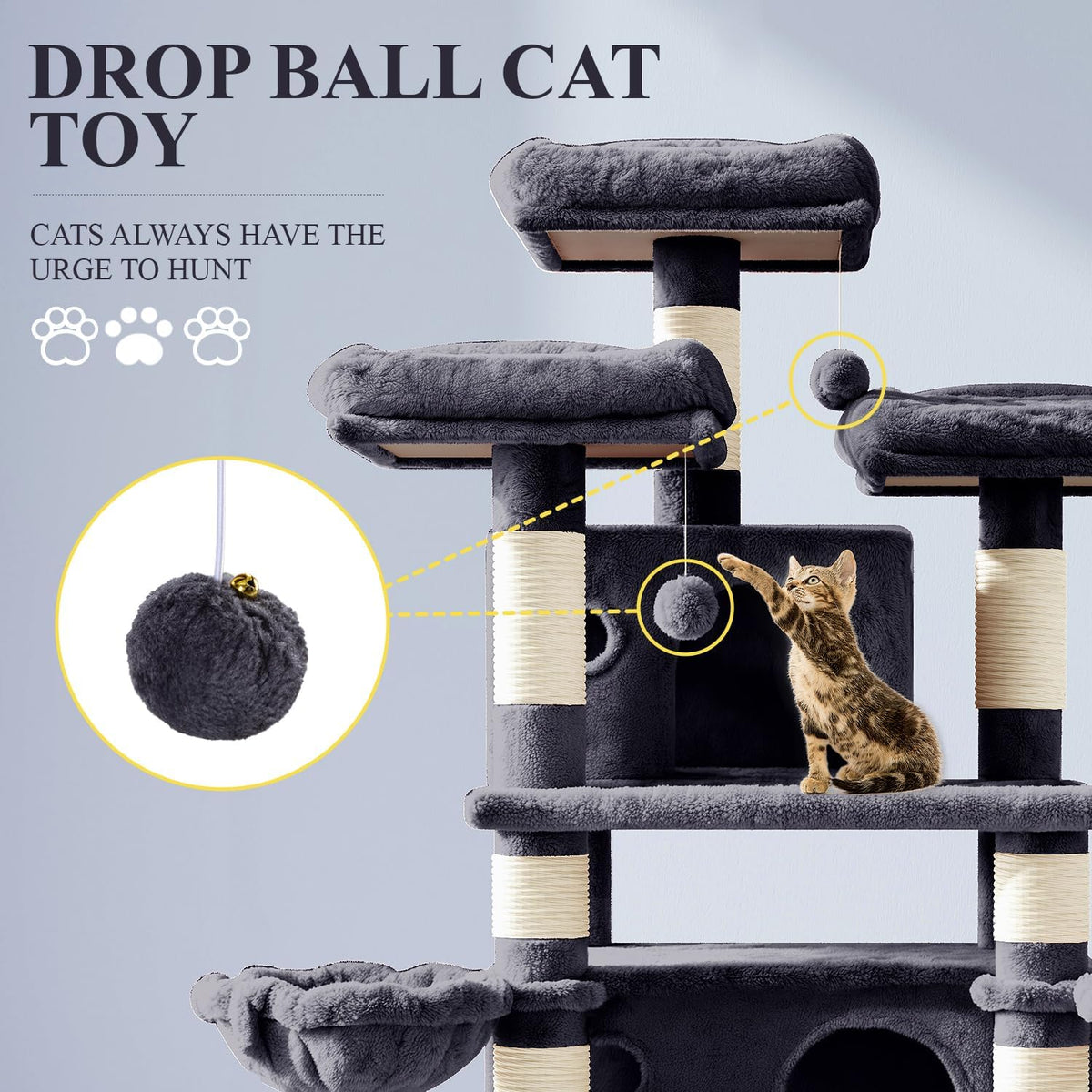 Allewie 68 Inches Cat Tree/House and Towers for Big Feline/Scratching Post/Multi-Level Large Kitty
