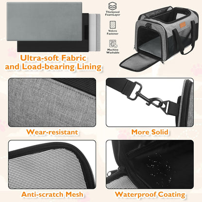PETUX TSA Approved Pet Carrier in Cabin, 17"x11"x9.5" Soft Cat Carriers for Small Cat up to 12 lb