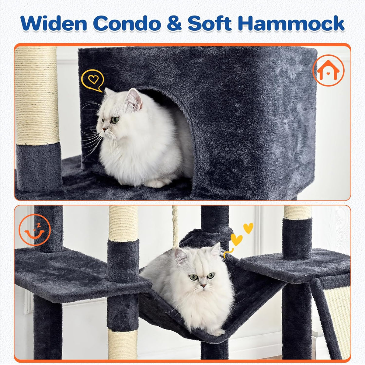 Cat Tree Tower 63in Multi-Level Cat Tower for Indoor Cats with Sisal Scratching Posts, Condo