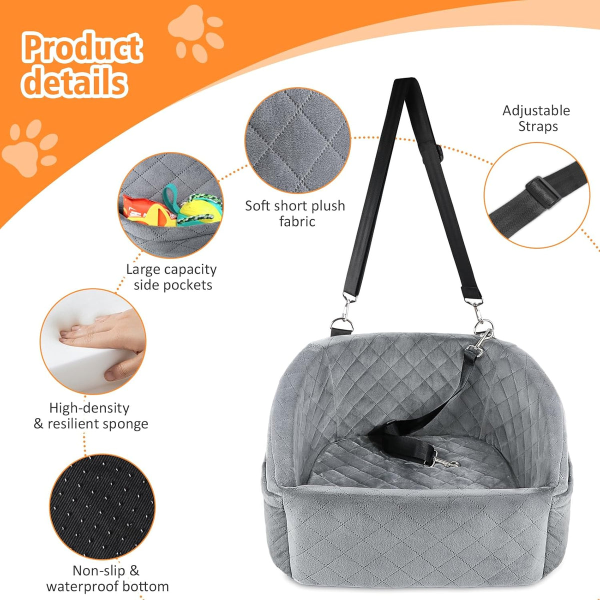 Dog Car Seat for Small Dogs,Detachable Washable Dog Booster Seat for Medium Dogs Under 30lbs, Pet