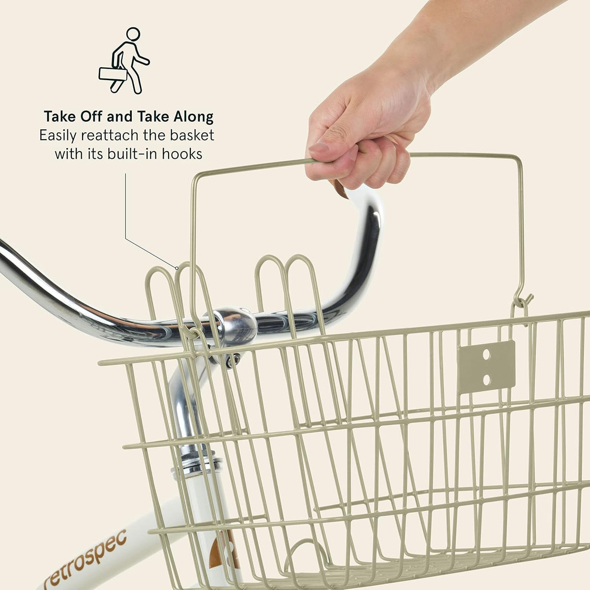 Retrospec Apollo-Lite Lift-Off Bike Basket - Detachable Steel Handlebar Basket with Carrying Handle