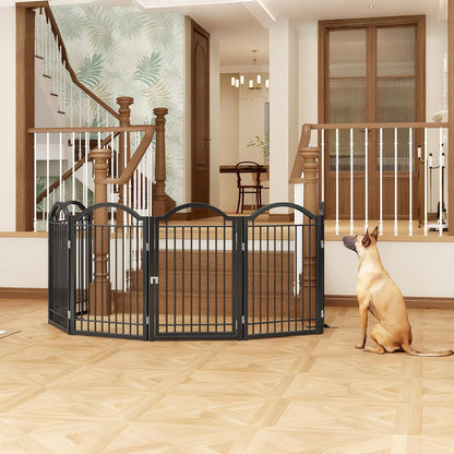 BHG Metal No-Assembly Freestanding Dog Gate with Door Walk Through, Extra Wide 144", Extra Tall 32"