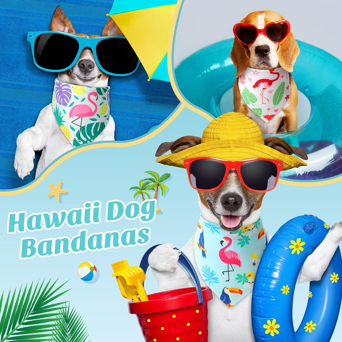 Weewooday 50 Pcs Hawaiian Dog Bandanas Bulk for Dogs Soft Bibs Adjustable Triangle Pet Bandana for