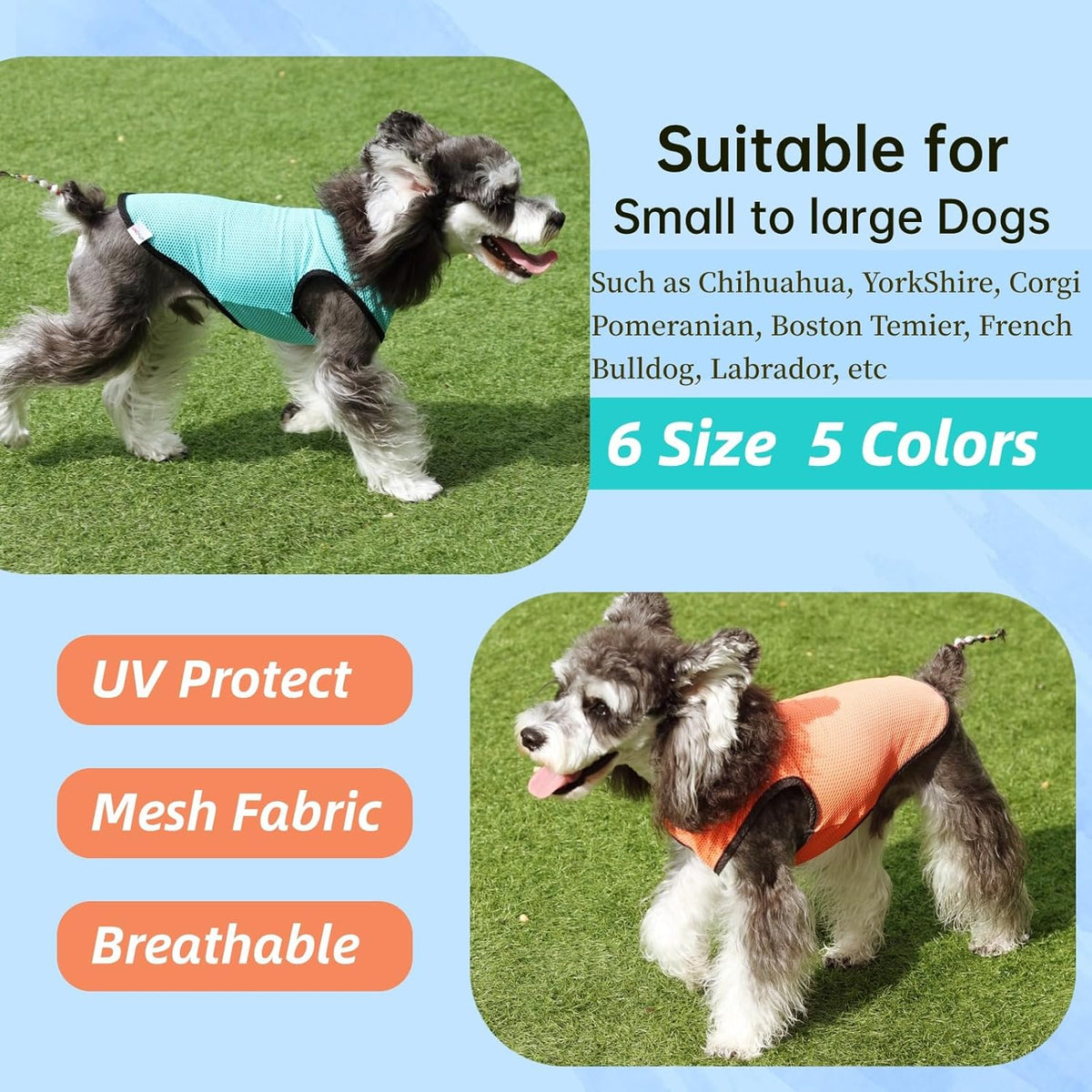 2 Pack Cooling Shirts for Dogs, Lightweight Mesh Breathable Dog Clothes for Large Dogs Boy