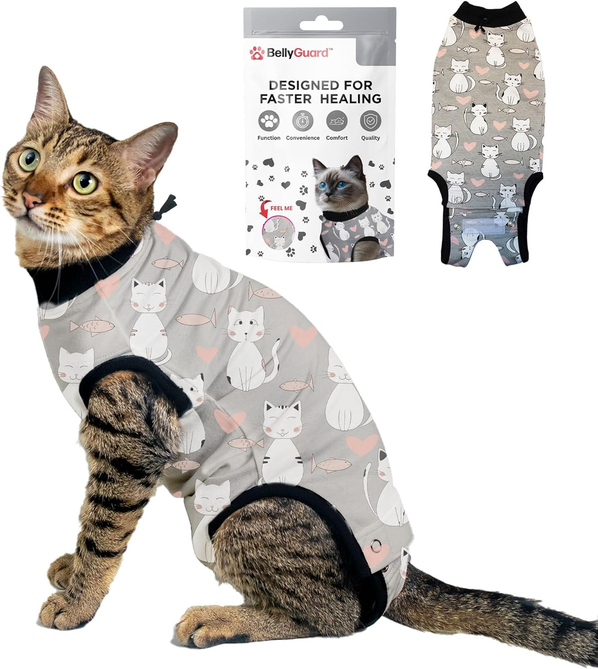 Bellyguard Cat Recovery Suit Female and Male, Comfy Onesie After Surgery, Kitten Clothes for