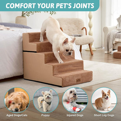Dog Stairs for Small Dogs, 5 Tier Removable Wider Pet Stairs for Couch and Bed, 23.6" H Non-Slip