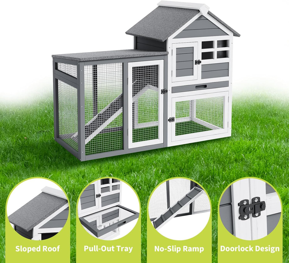 Rabbit Hutch 2-Tier, Small Wooden Chicken Coop for Outdoor Use - Weatherproof Small Animal Hutch
