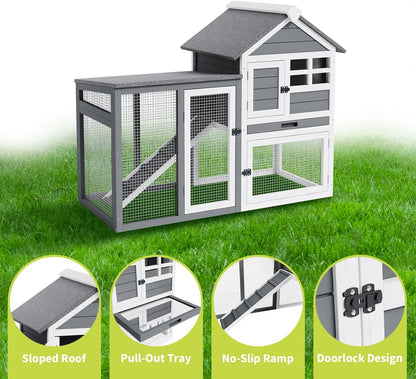 Rabbit Hutch 2-Tier, Small Wooden Chicken Coop for Outdoor Use - Weatherproof Small Animal Hutch