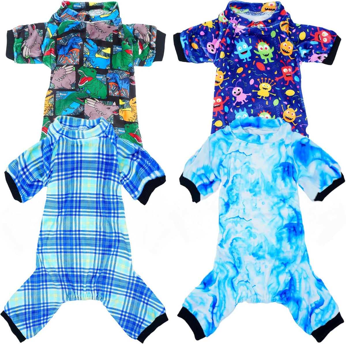 PET SHOW 4 Pack Small Dog Pajamas Cute Dinosaur Monster Clothes for Medium Dogs Soft Stretchy PJs