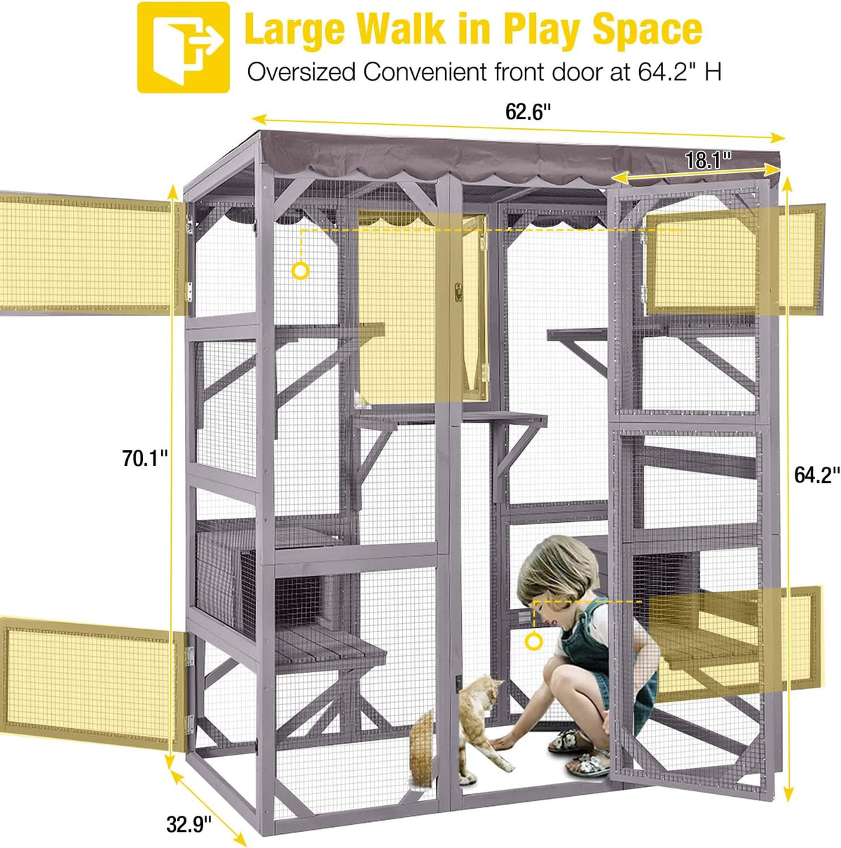 Aivituvin Catio Outdoor Cat Enclosure Large Cat House for Mulitiple Cats Walk in Kitty Cage with