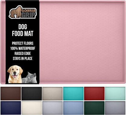 GORILLA GRIP 100% Waterproof Raised Edge BPA Free Silicone Pet Feeding Mat, Dog Cat Food Mats