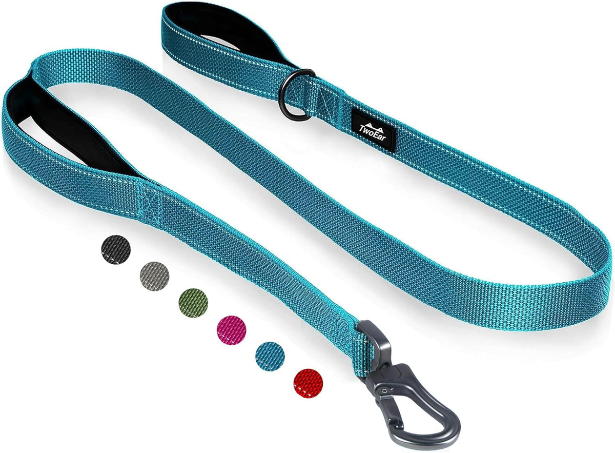 TwoEar 5FT 1IN Strong Blue Dog Leash with 2 Padded Handles, Traffic Handle Extra Control