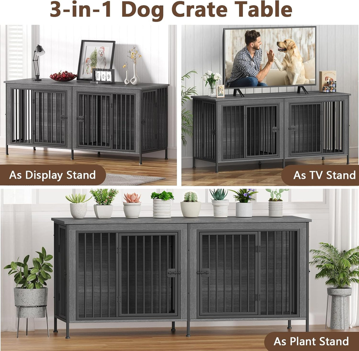 EasyCom 78 Inch Dog Cage Furniture for 2 Pets with Divider, XXL Wooden Double Dog Crate Furniture