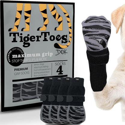 DOK TigerToes Premium Non-Slip Dog Socks for Hardwood Floors - Extra-Thick Grip That Works Even