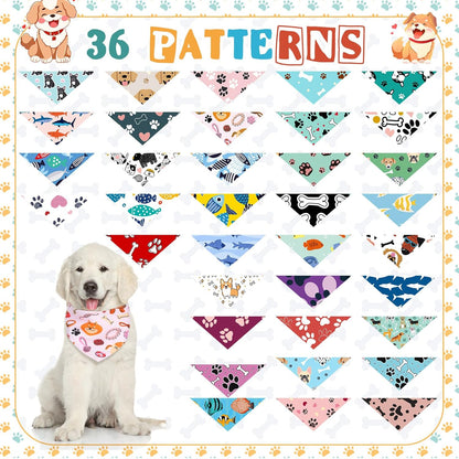 Reginary 72 Packs Dog Bandanas Bulk Triangle Scarf Bibs Adjustable Dog Bibs Bandanas for Pet