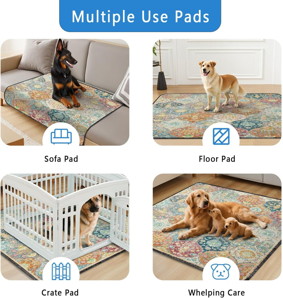 Washable Pee Pads for Dogs 2 Pack, Absorbent Reusable Puppy Pads Waterproof, Leakproof & Non-Slip