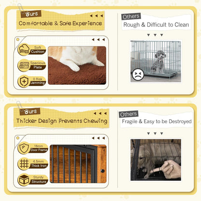 Bigrab Dog Crate Furniture with Thick Cushion, Side End Table Wooden Dog Cage with Double Doors