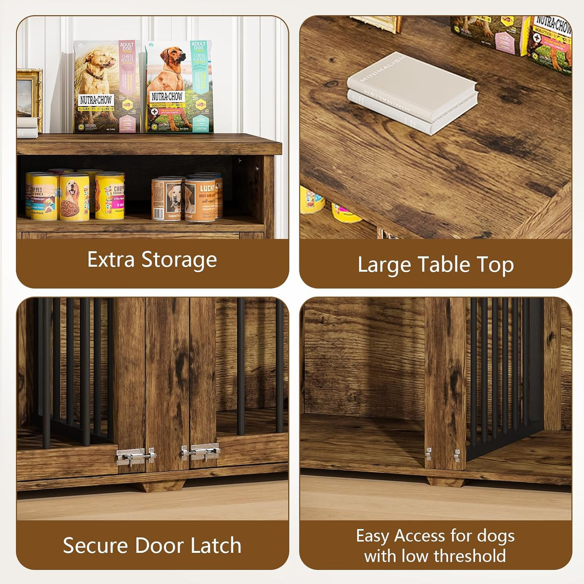 Furniture Dog Crate for 2 Dogs, 41 Inch Dog Kennel Furniture with Removable Divider and Shelf