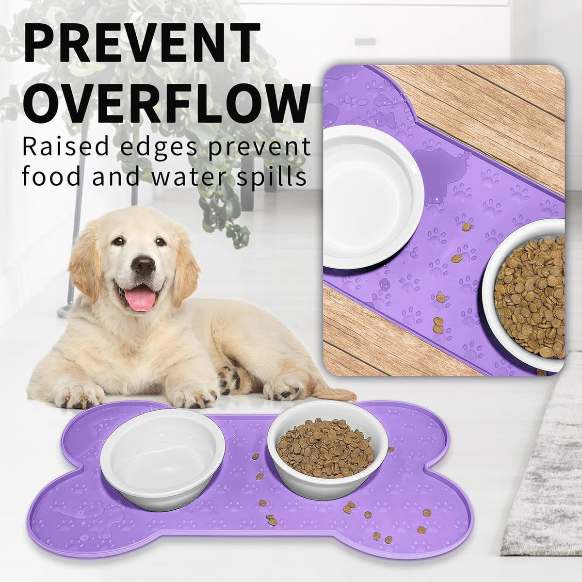 Dog Food Mat Anti-Slip Silicone Dog Bowl Mat Thicker Pet Placemat Waterproof Cat Feeder Pad with