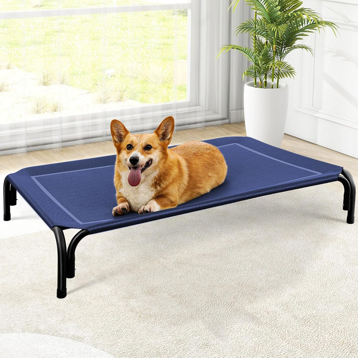Elevated Dog Bed, Raised Outdoor Dog Bed for Large Sized Dogs, Portable Cooling Pet Cot with