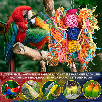 Bird Toys Rope Perch with Bell Colorful Bird Chewing Shredding Foraging Toys Parrot Swing Climbing