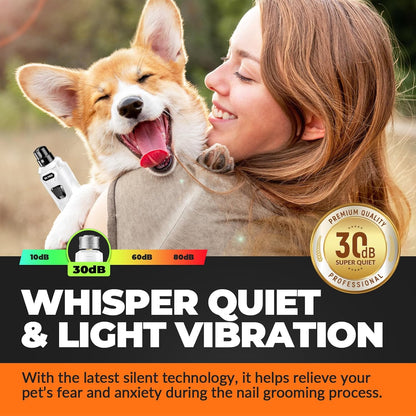 Dog Nail Grinder with 2 LED Lights Powerful 2 Speeds Super Quiet Dog Nail Trimmers with 3 Grinding