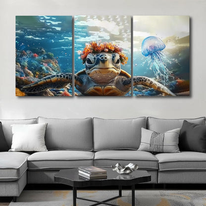 Wivsev Sea Turtle Canvas Wall Art,Under Sea Wall Art,Sea Life Pictures Wall Decor,Ocean Animal
