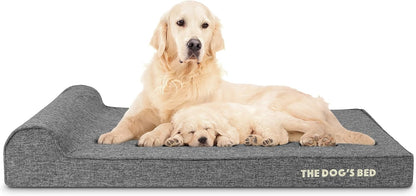The Dog’s Bed Orthopedic Headrest Dog Bed XL Grey Linen 46x28, Memory Foam, Pain Relief for