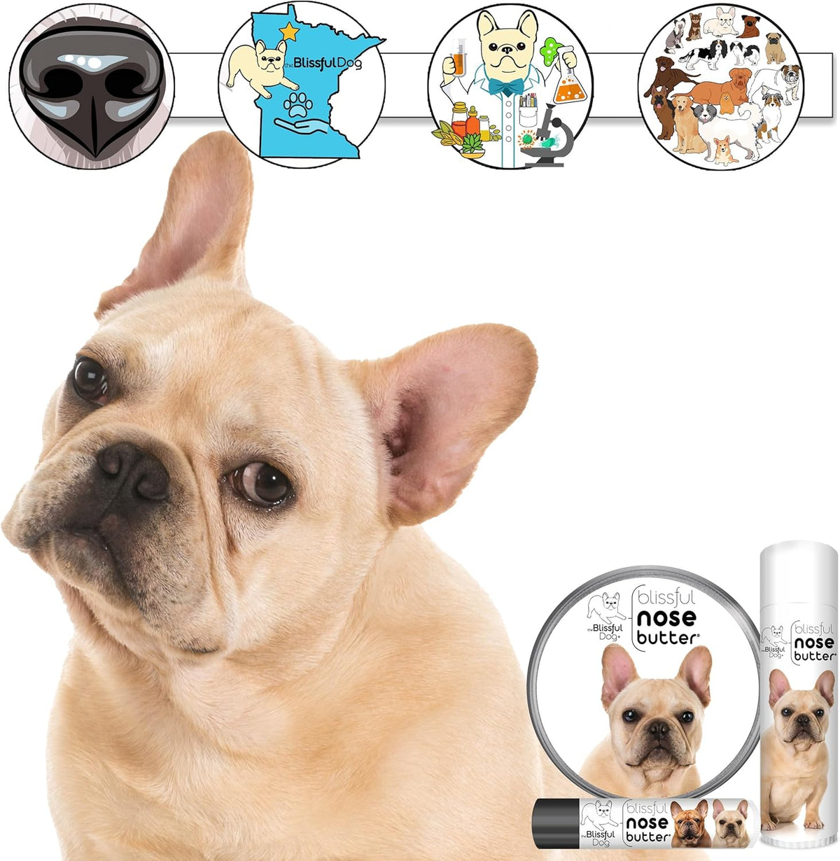 The Blissful Dog French Bulldog Fawn Nose Butter for Dry, Cracked Skin, Lick-Safe Dog Nose Balm