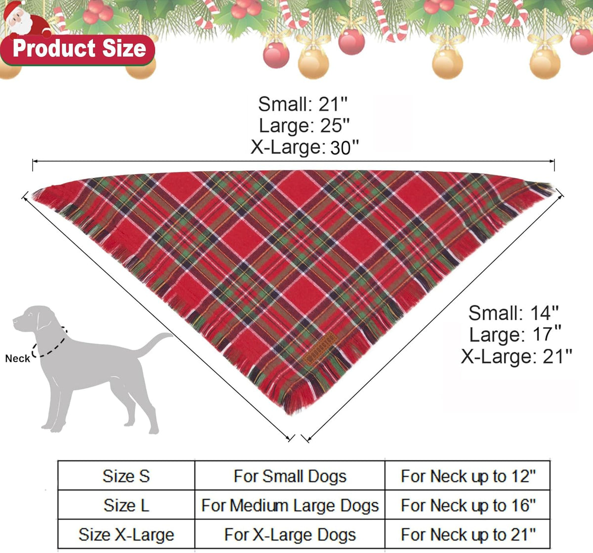 ADOGGYGO Christmas Dog Bandanas with Tassels Edges, Stylish Plaid Dog Christmas Scarf Bib, Multiple