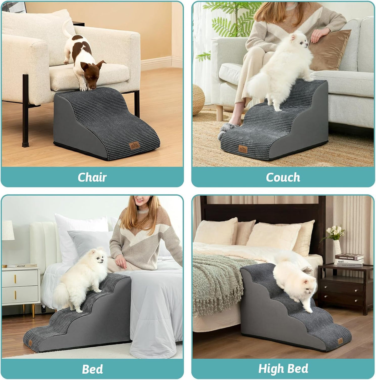 Dog Stairs for Small Dogs 19.7" H, Curved Dog Step for Puppy, Older or Cat, Medium Pet Ramp for