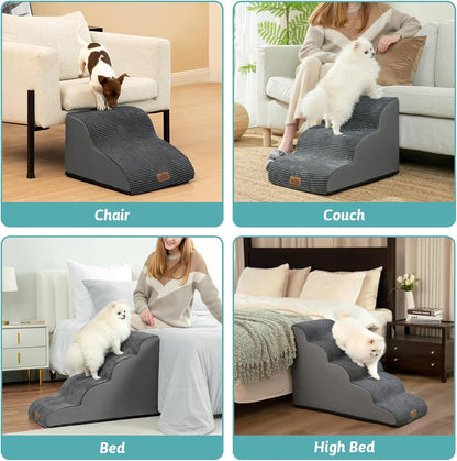 Dog Stairs for Small Dogs 19.7" H, Curved Dog Step for Puppy, Older or Cat, Medium Pet Ramp for