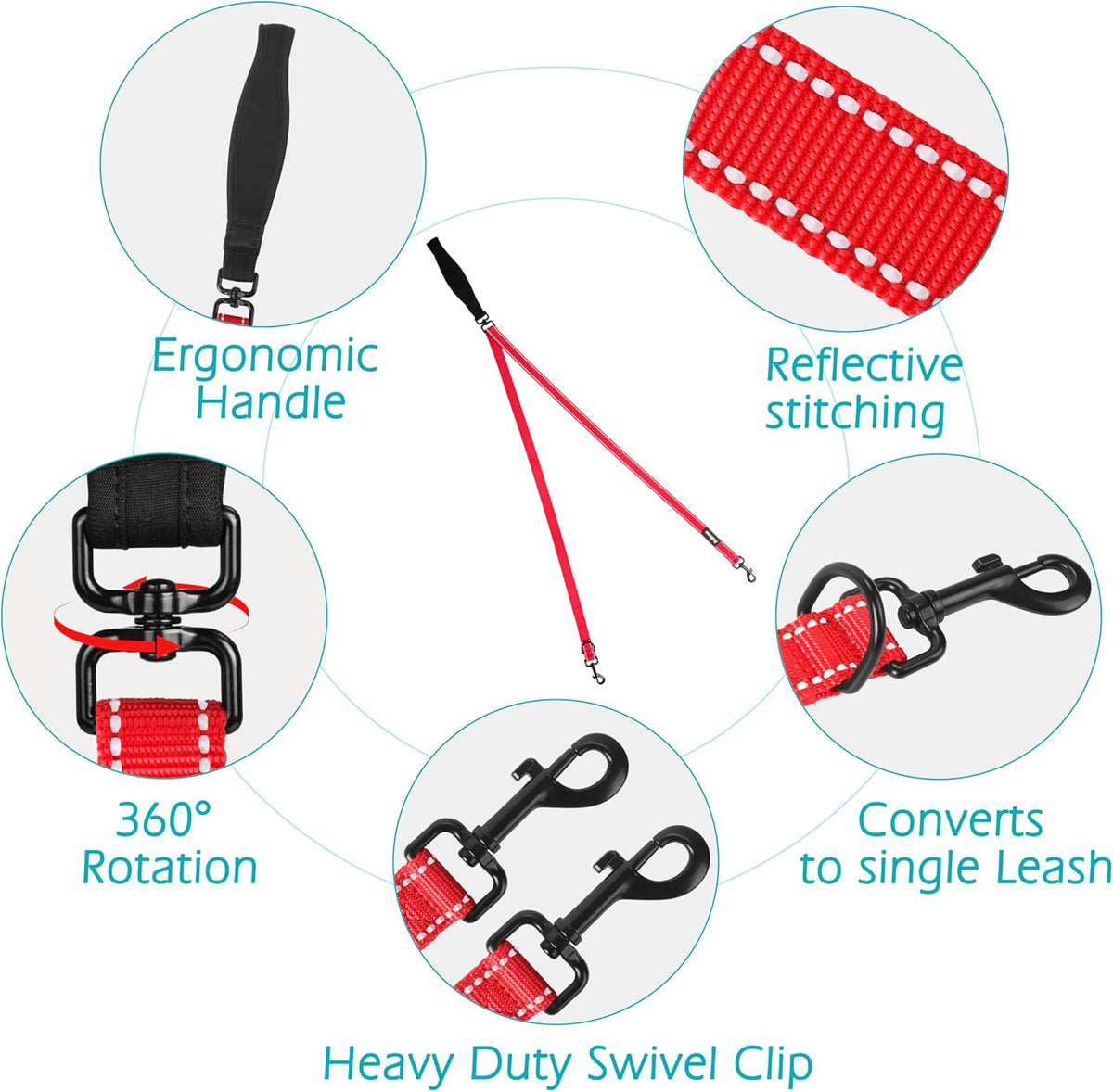 PetBonus Two Point Control Dog Leash, Works with No Pull Harnesses, No Tangle Dog Training Leashes