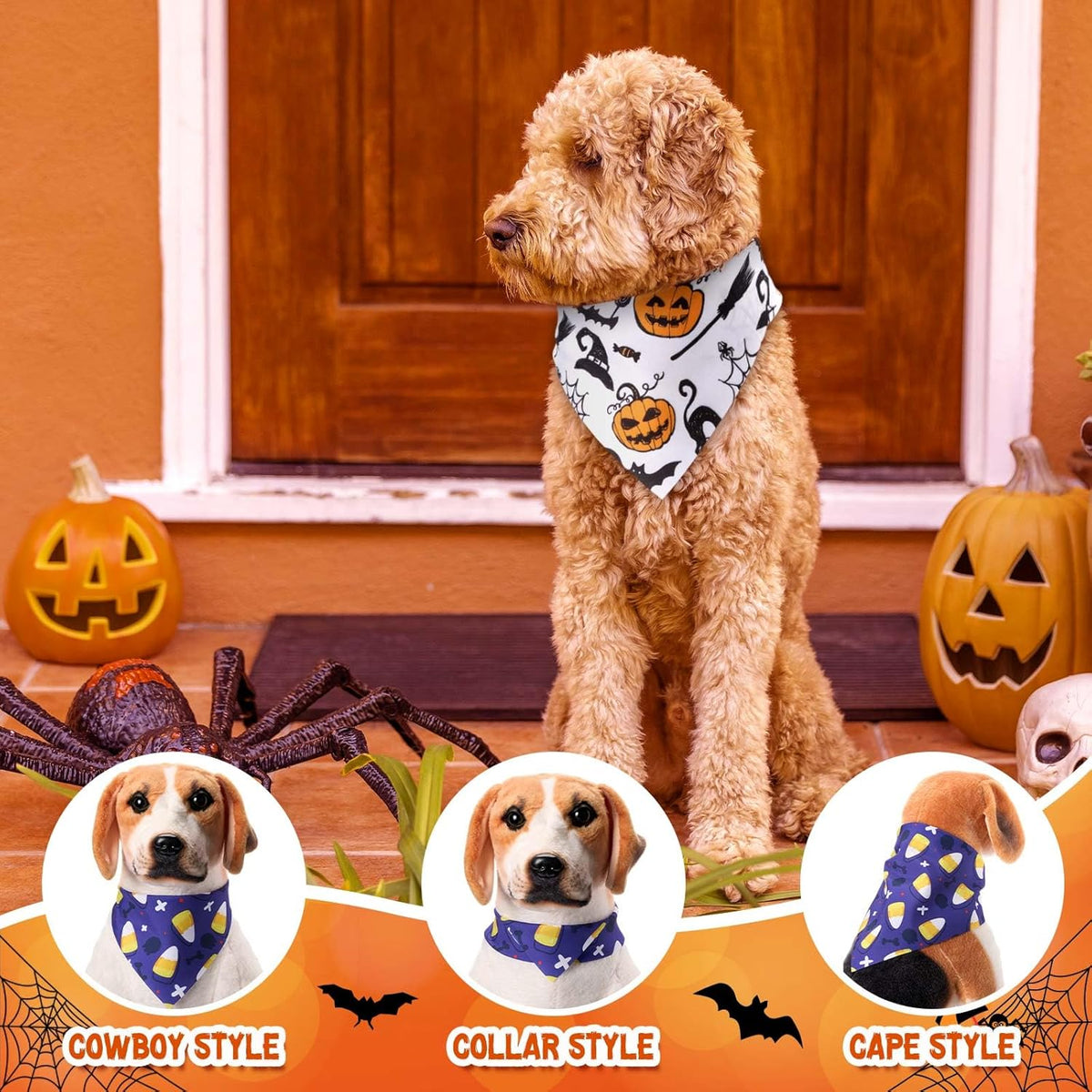 72 Pcs Halloween Dog Bandanas Bulk Pumpkin Triangle Scarf Cat Bibs Puppy Scarf Pet Bandanas Photo