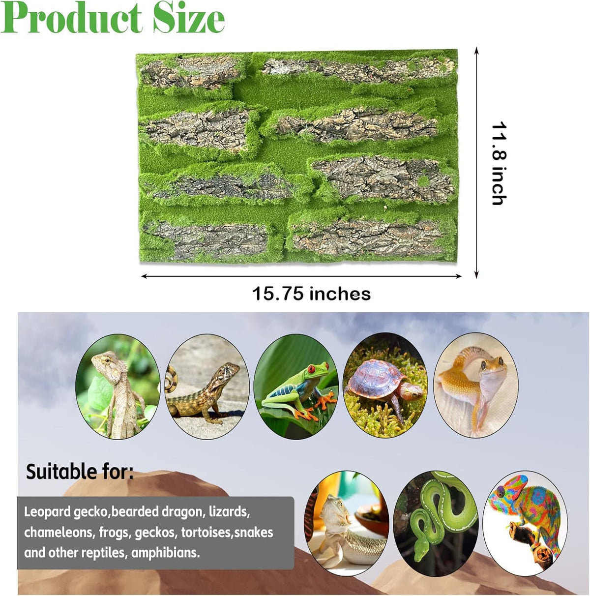 kathson Reptile Cork Terrarium Background Decor,Habitat Fitting Bark Backdrop Wall Artificial Moss