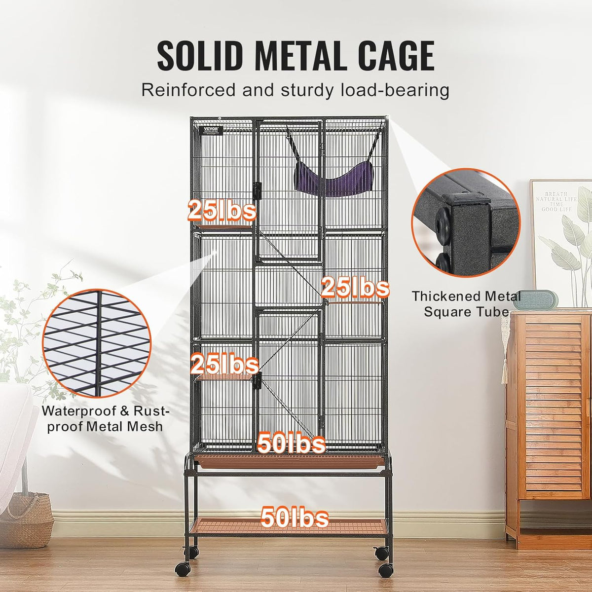 VEVOR 69" Rolling Metal Ferret Cage, Large 4-Tier Critter Nation Cage, Small Animal Cage with Ramps