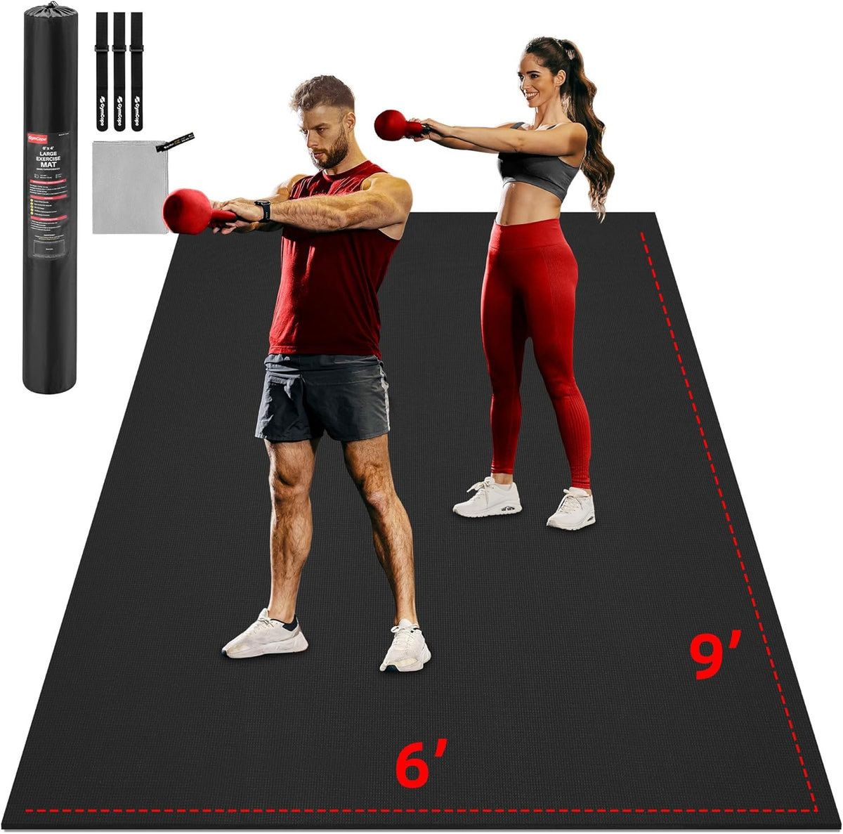 Extra Large Exercise Mat, 10'x6'/9'x6'/8'x6'/7'x5'/6'x4' (8mm/10mm) Thick Workout Mat for Home Gym