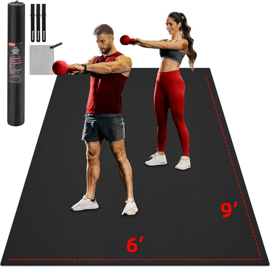 Extra Large Exercise Mat, 10'x6'/9'x6'/8'x6'/7'x5'/6'x4' (8mm/10mm) Thick Workout Mat for Home Gym