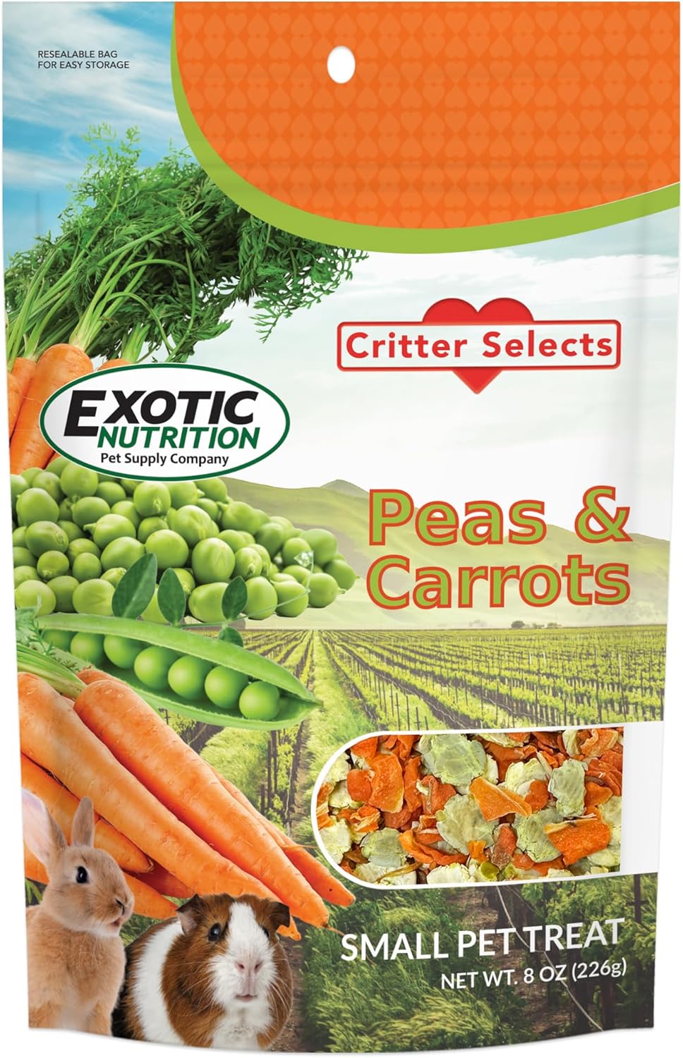 Exotic Nutrition Peas & Carrots 8 oz. - Healthy Natural Mixed Dried Vegetable Treat - for Rabbits