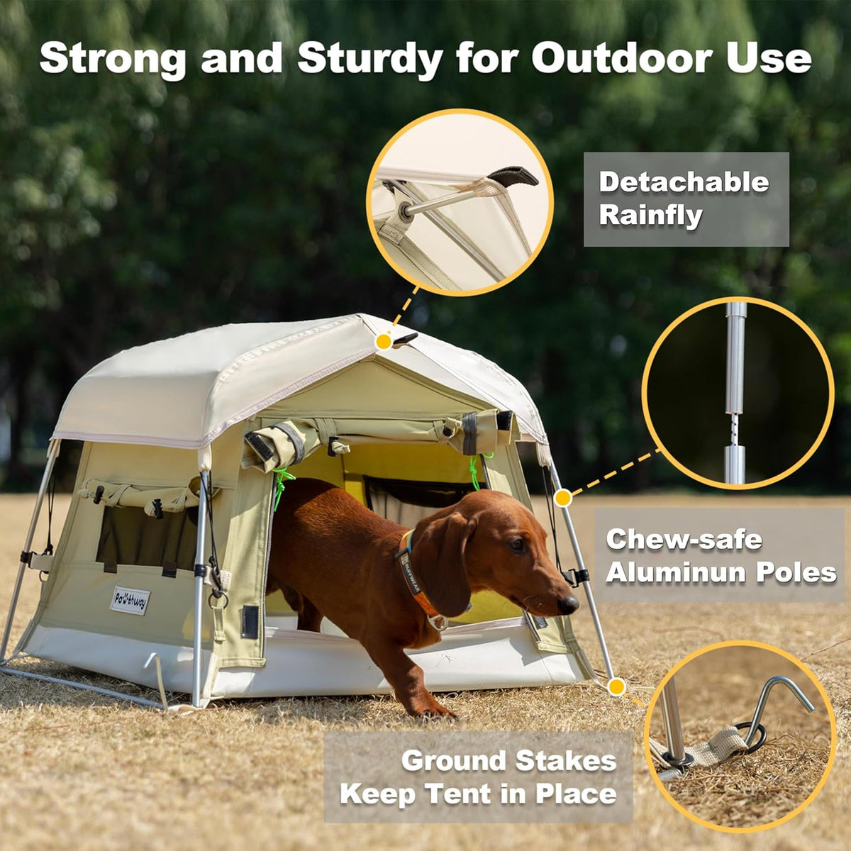 Dog Tent Cotton Fabric, Aluminum Poles and Camping Mat, Outdoor Weatherproof, Dog House Outdoor