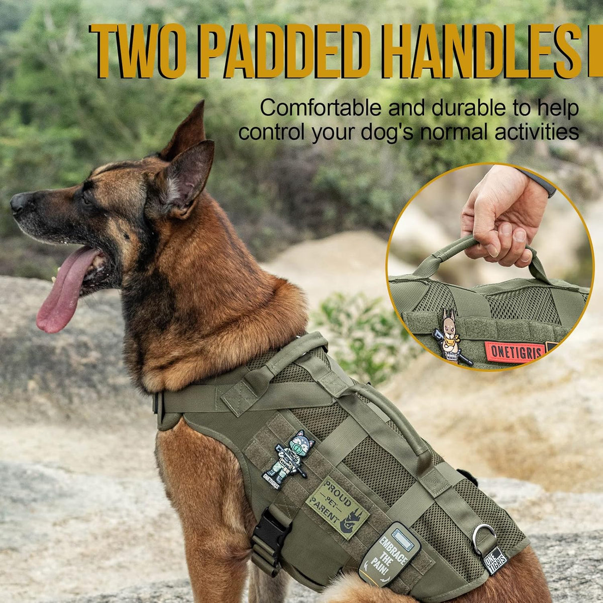 OneTigris No Pull Tactical Dog Harness for Large Dogs, Aire Mesh Harness Breathable Military Dog