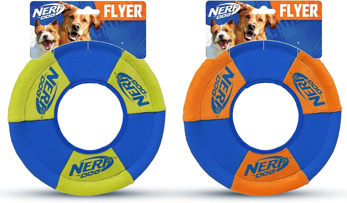 Nerf Dog Trackshot Toss and Tug Ring Outdoor Dog Toy 2 Pack, 9 Inch Dog Tug and Fetch Toy, for