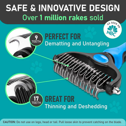 Maxpower Planet Dog Rake and Dog Hair Brush - Gently Removes Loose Undercoat, Mats and Tangled