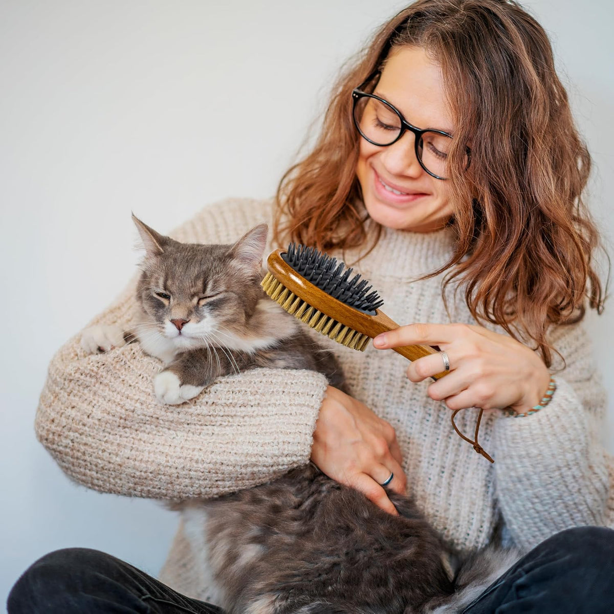 TAKAVU Short Hair Dog & Cat Deshedding Brush - Double Sided Grooming Tool with Silicone Massage &