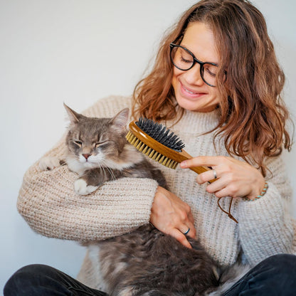TAKAVU Short Hair Dog & Cat Deshedding Brush - Double Sided Grooming Tool with Silicone Massage &