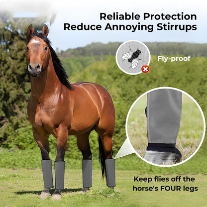 Mesh Horse Fly Boots Set of 4，Adjustable and Universal Loose Fitting & Non-Slip Horse Fly Leggings