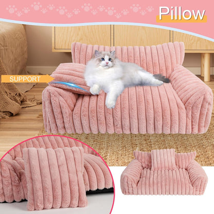 Cute Cat Couch Bed for Indoor Cats, Fluffy Pet Cat Sofa with Premium Soft Corduroy Fleece, Cute