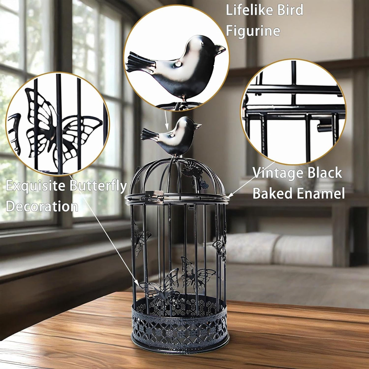 Vintage Decorative Bird Cage，Metal Black Bird Cage Decor for Candelabros para Centros De Mesa &