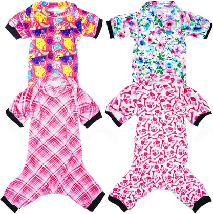 PET SHOW 4 Pack Small Dog Pajamas Cute Paw Bone Clothes for Medium Dogs Soft Stretchy PJs Plaid