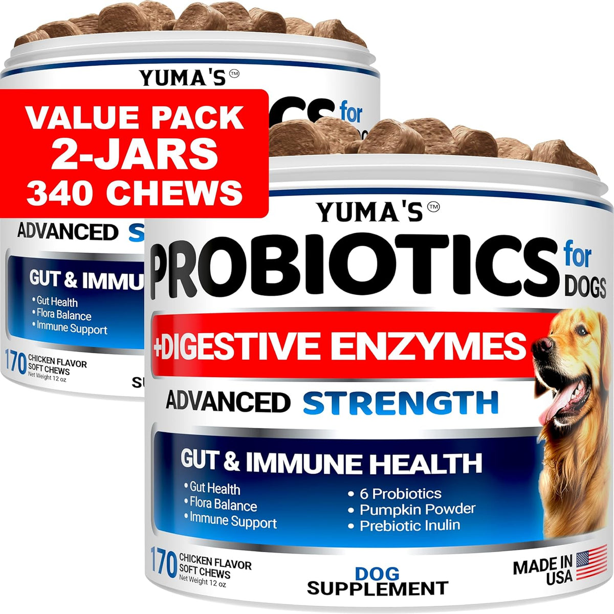 YUMA'S 2 Pack Probiotics for Dogs and Digestive Enzymes - Dog Probiotics Chews - Dog Probiotic